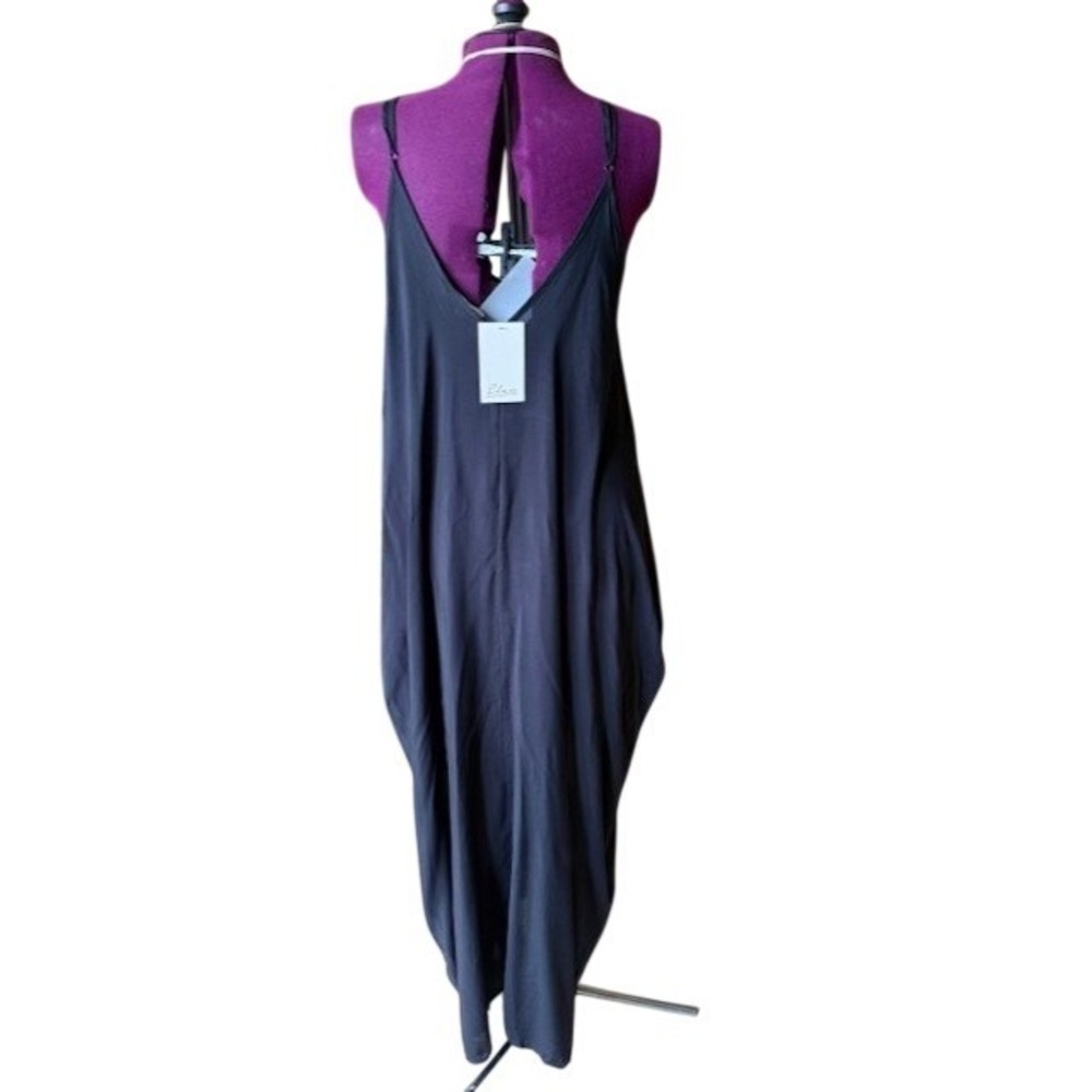 Elan  Black V-Neck Adjustable Strap Pocket Maxi Dress Womens Medium NEW - Picture 3 of 7